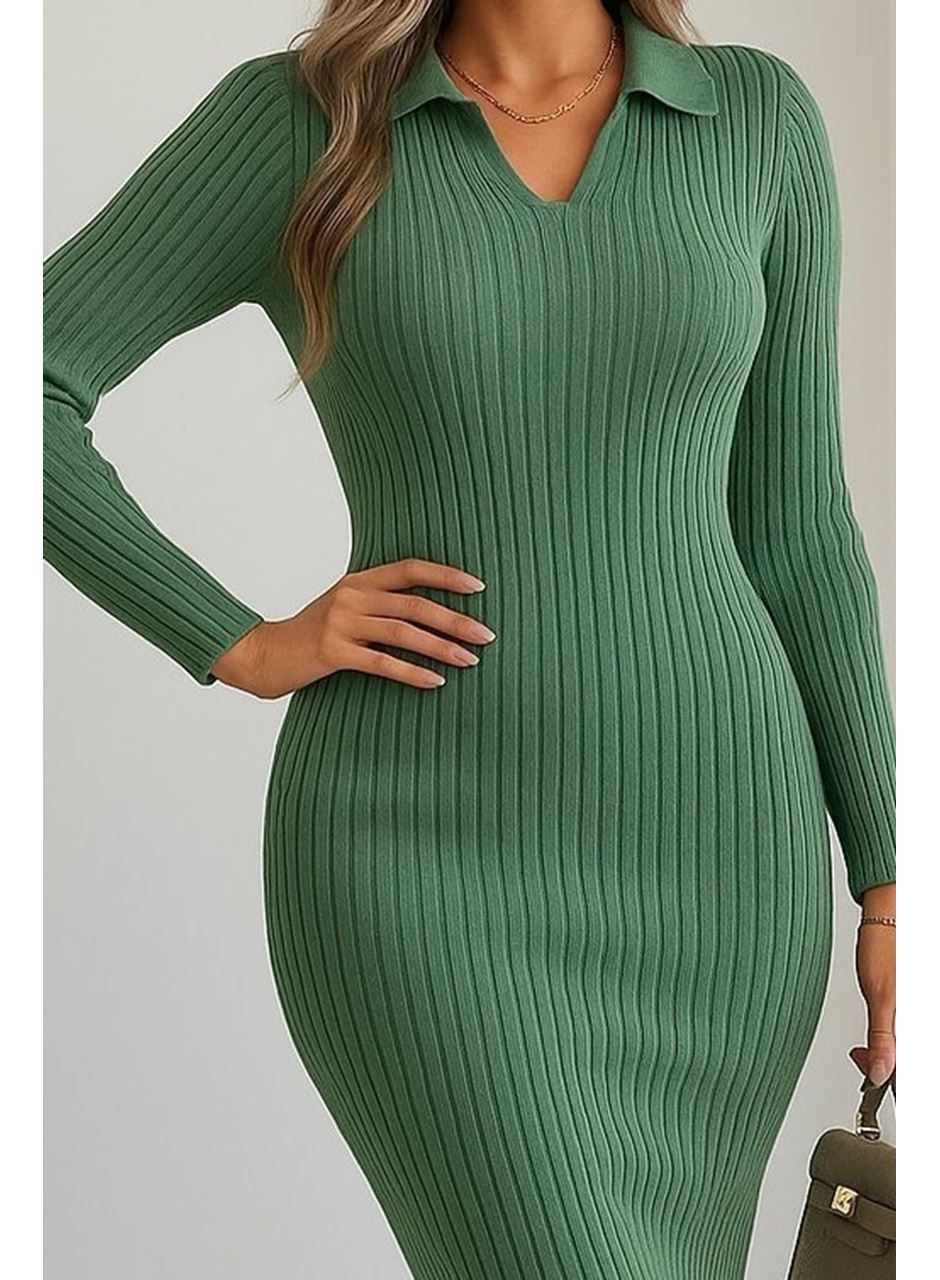 Kadın Uzun Kollu Yakalı Triko Elbise