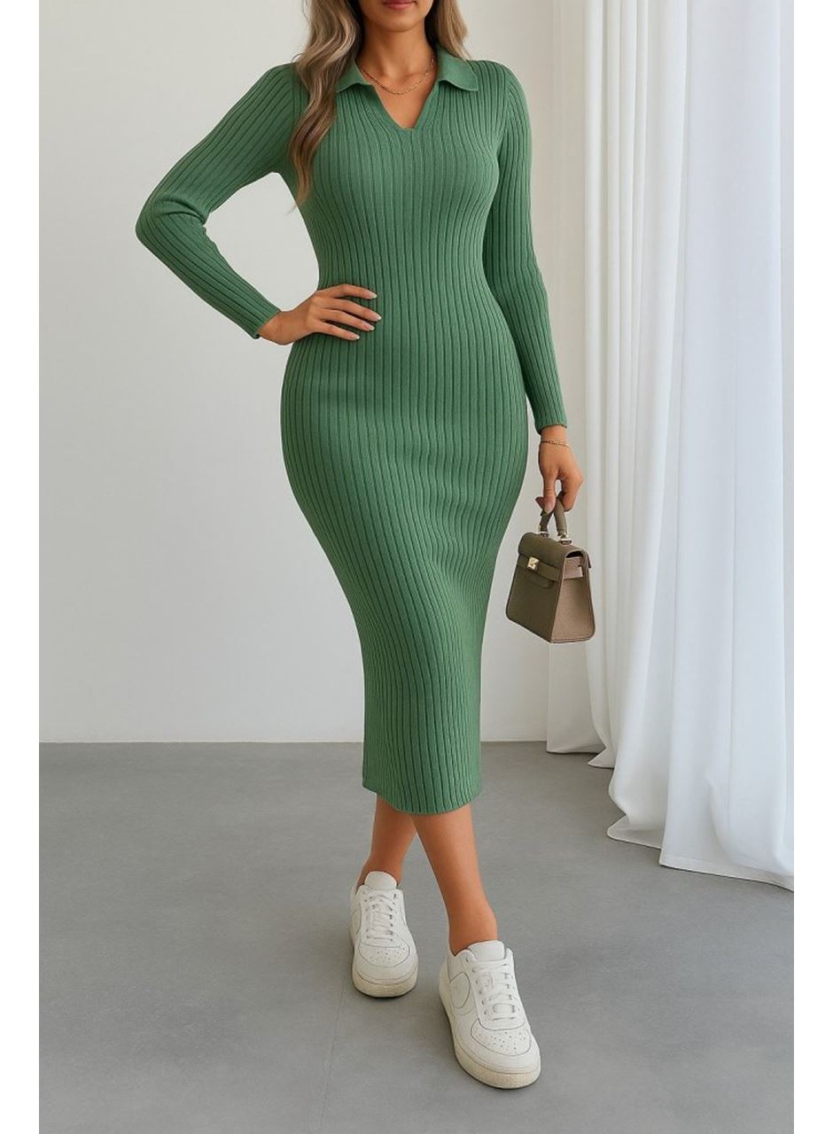 Kadın Uzun Kollu Yakalı Triko Elbise