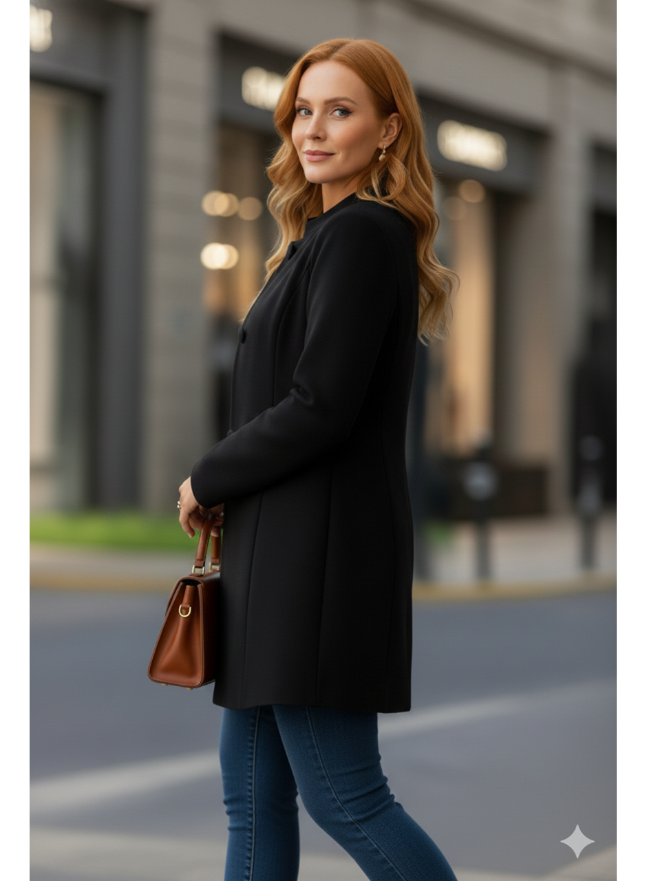 Kadın Uzun Kollu Yakalı önü Düğmeli Ithal Kaşe Astarlı Kaban