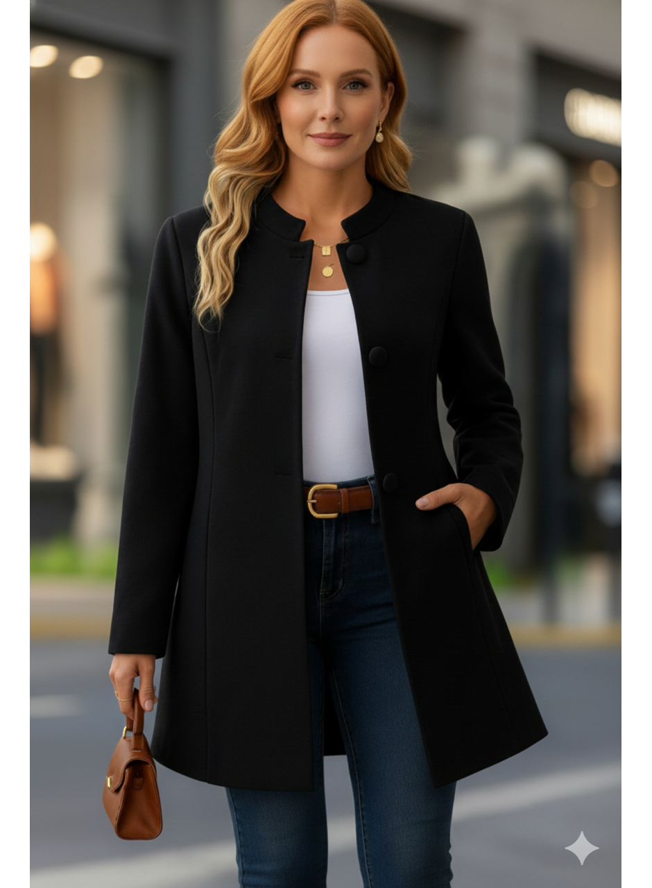 Kadın Uzun Kollu Yakalı önü Düğmeli Ithal Kaşe Astarlı Kaban