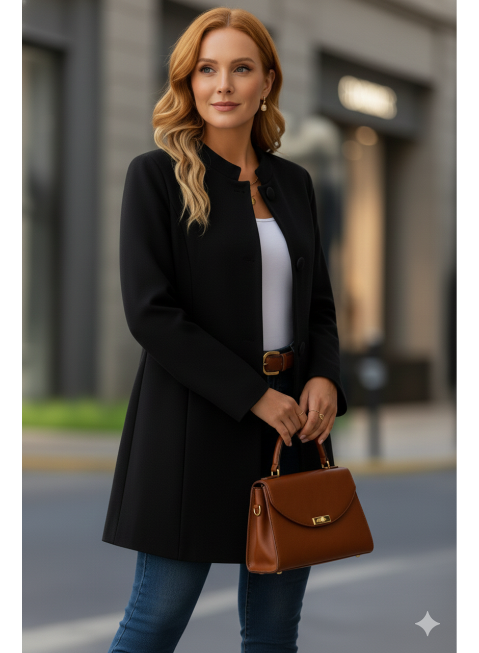 Kadın Uzun Kollu Yakalı önü Düğmeli Ithal Kaşe Astarlı Kaban