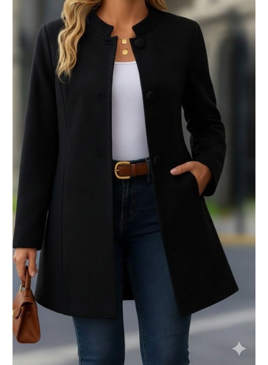 Kadın Uzun Kollu Yakalı önü Düğmeli Ithal Kaşe Astarlı Kaban