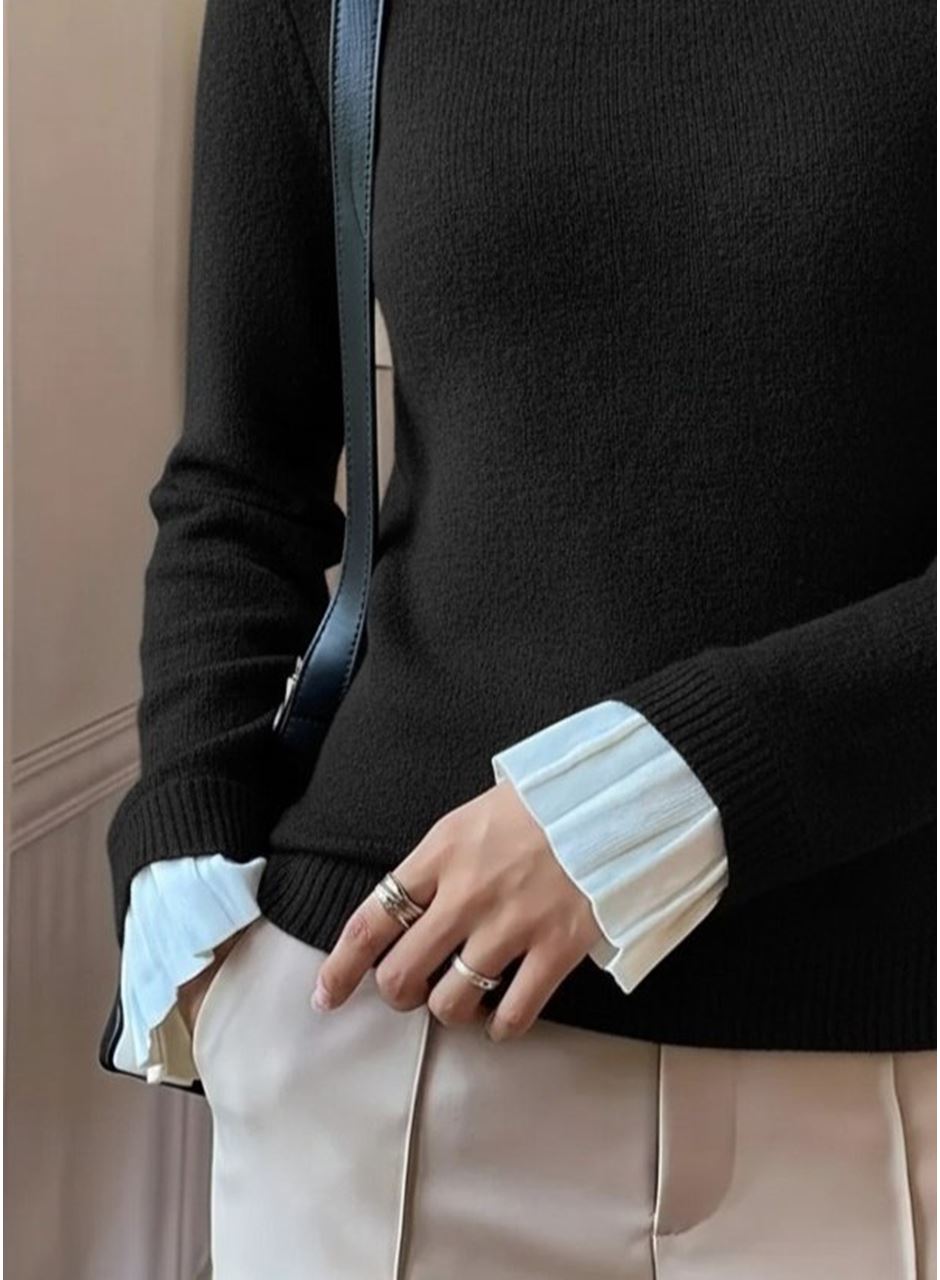 Kadın Uzun Kollu Fırfırlı Yakalı Triko Bluz