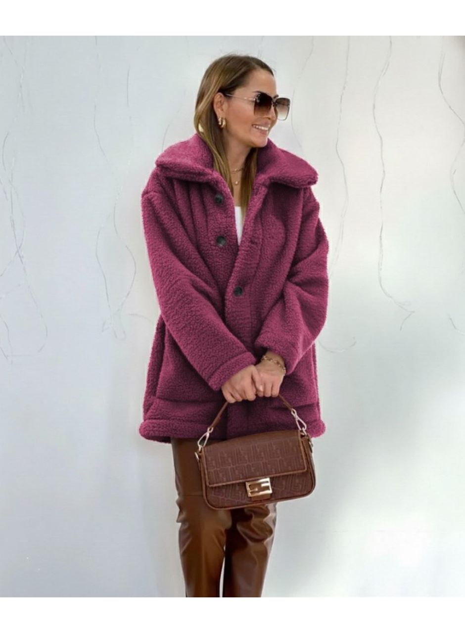 Kadın Uzun Kollu Yakalı önden Düğmeli Welsoft Kaban