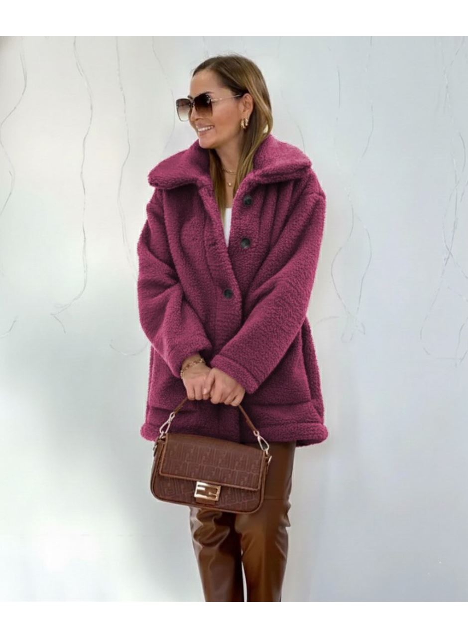 Kadın Uzun Kollu Yakalı önden Düğmeli Welsoft Kaban