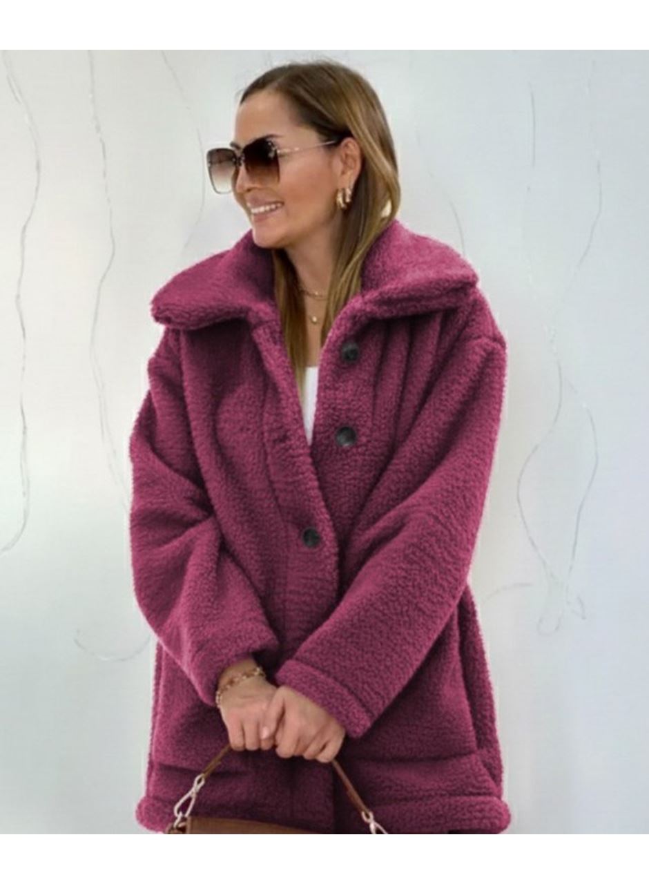 Kadın Uzun Kollu Yakalı önden Düğmeli Welsoft Kaban