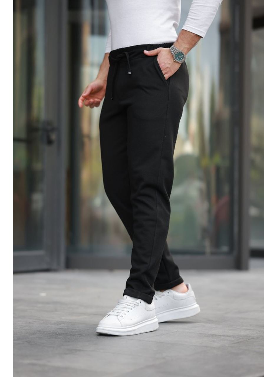 Erkek Beli Bağcıklı Duble Paça örme Pamuklu Kumaş Jogger Pantolon