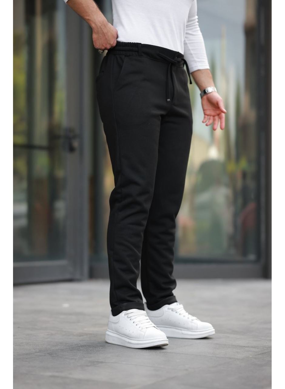 Erkek Beli Bağcıklı Duble Paça örme Pamuklu Kumaş Jogger Pantolon
