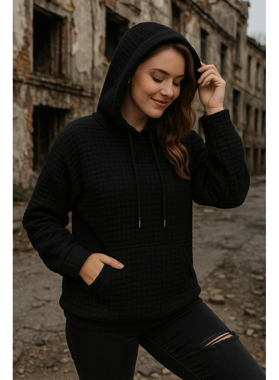 Kadın Uzun Kollu Kapşonlu Bağcıklı Cepli Capitone Sweatshirt