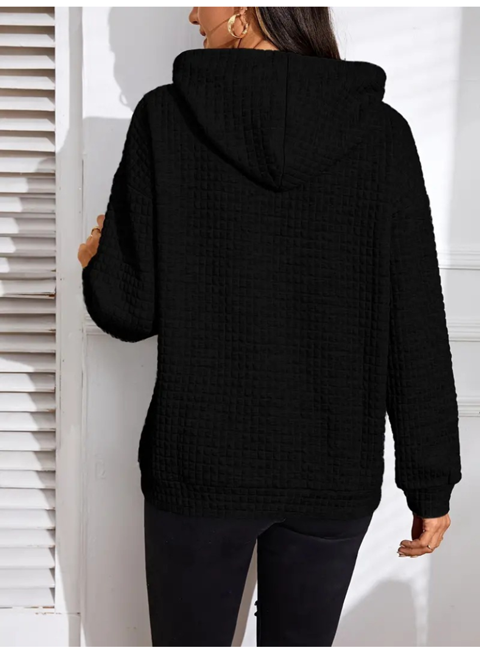 Kadın Uzun Kollu Kapşonlu Bağcıklı Cepli Capitone Sweatshirt