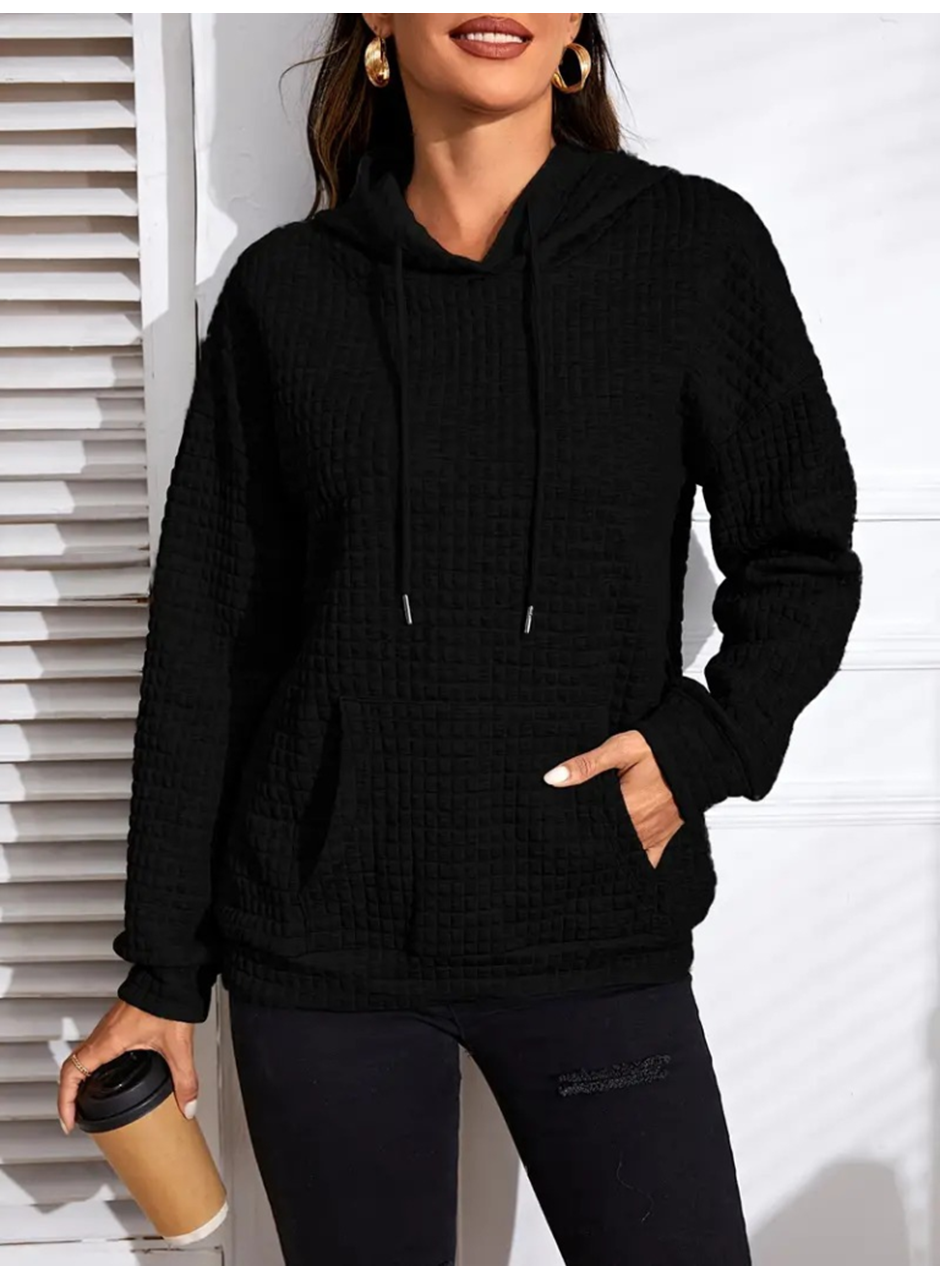 Kadın Uzun Kollu Kapşonlu Bağcıklı Cepli Capitone Sweatshirt