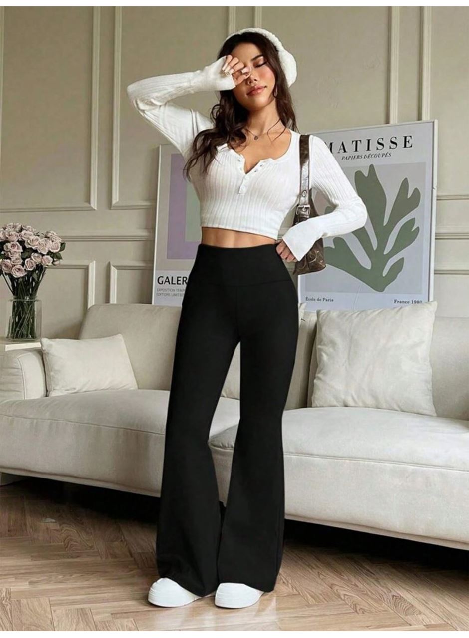 Kadın Yüksek Bel Ispanyol Paçalı Pantolon Tayt