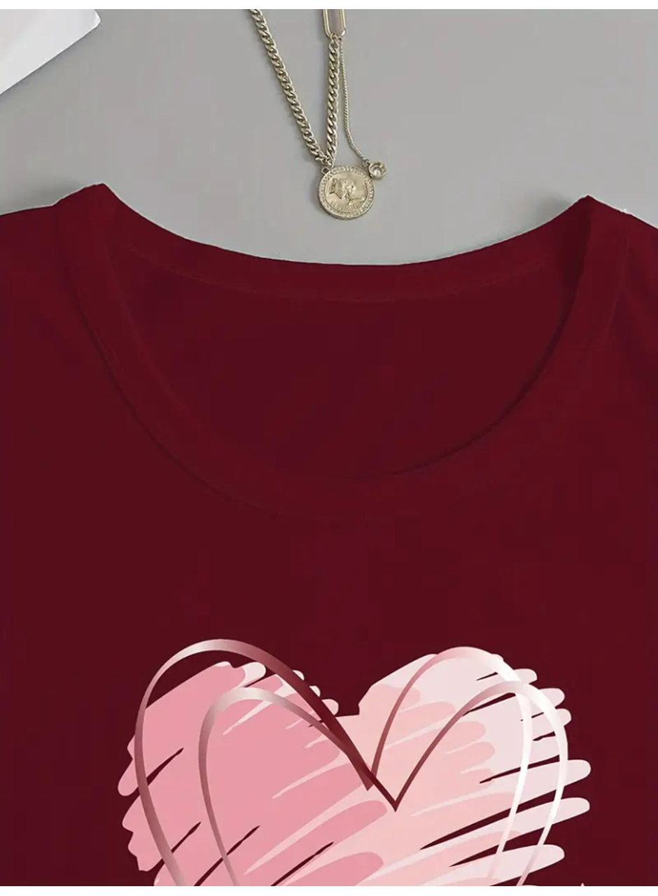 Kadın Uzun Kollu Bisiklet Yaka Kalp Desenli Viskon Bluz