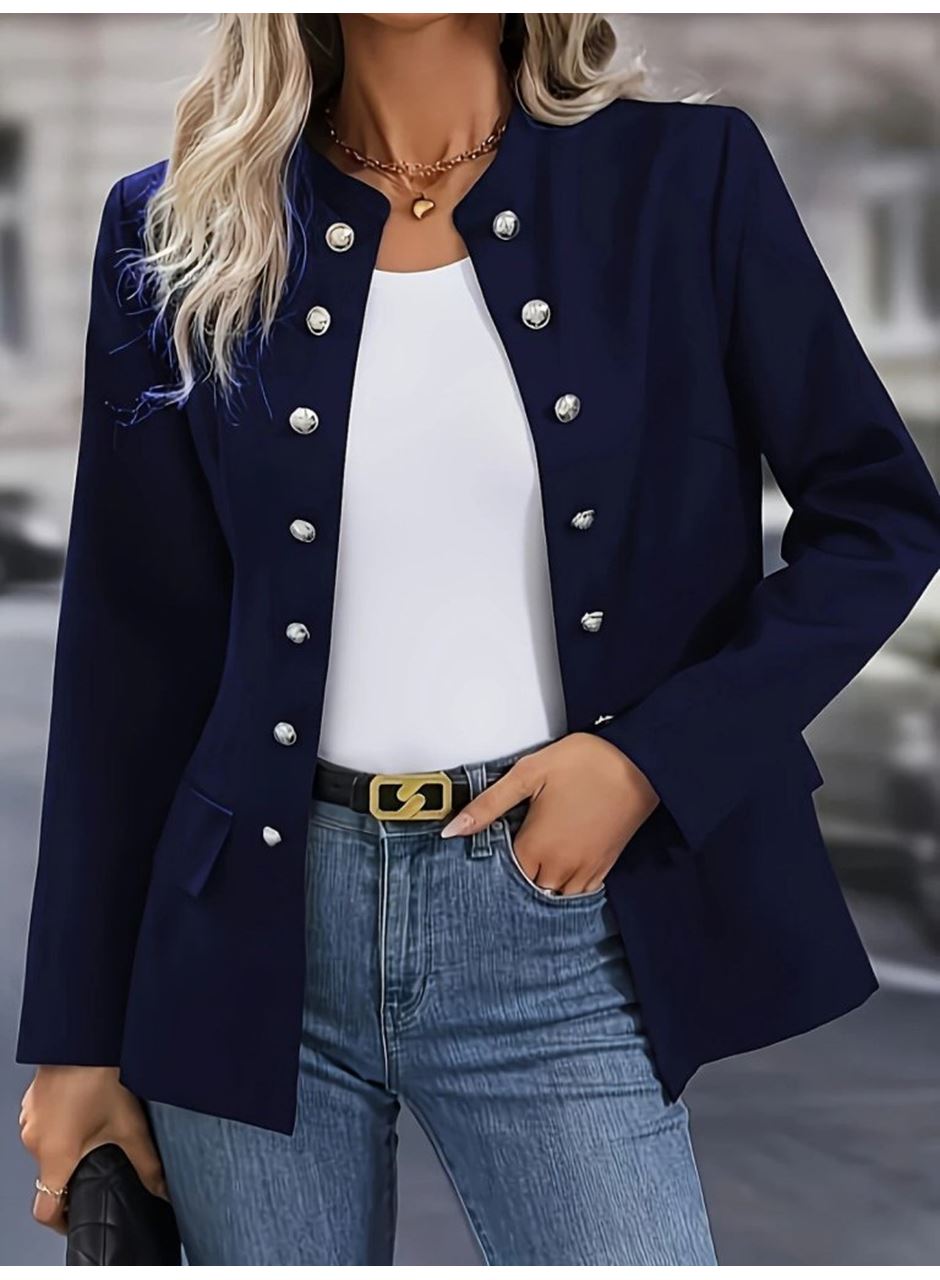 Kadın Uzun Kollu Hakim Yaka önden Düğmeli Kısa Atlas Ceket