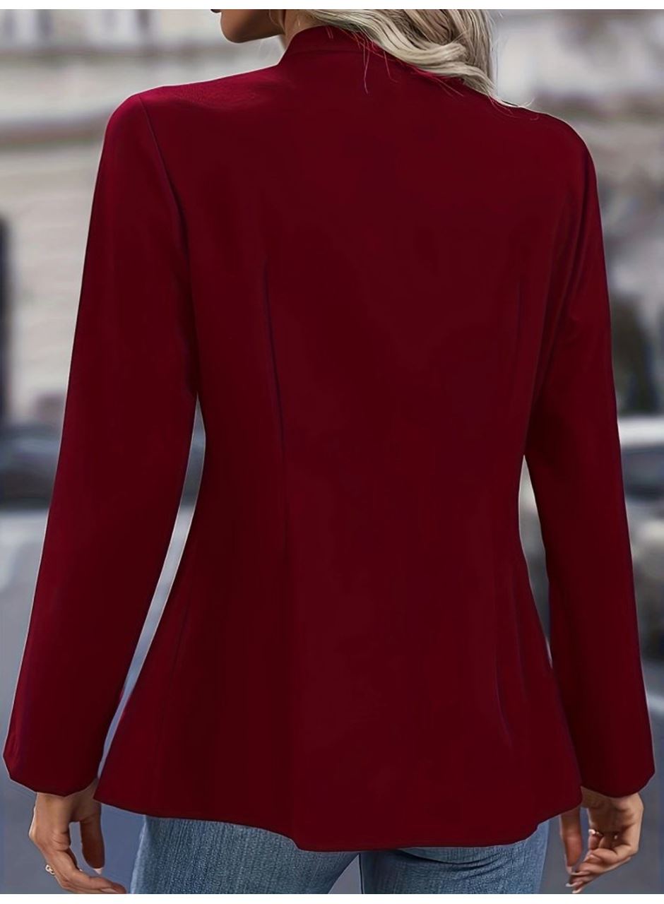 Kadın Uzun Kollu Hakim Yaka önden Düğmeli Kısa Atlas Ceket