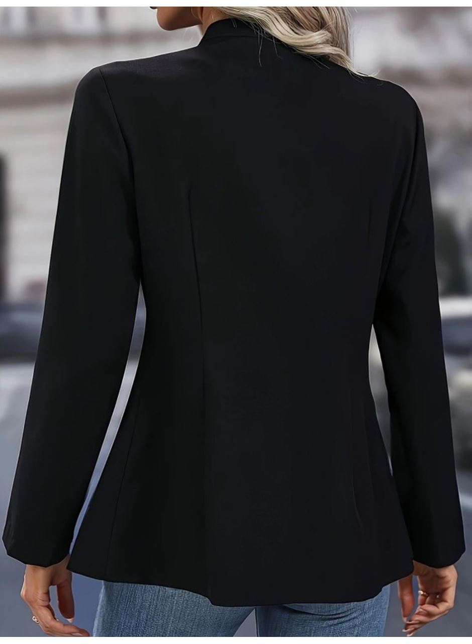 Kadın Uzun Kollu Hakim Yaka önden Düğmeli Kısa Atlas Ceket