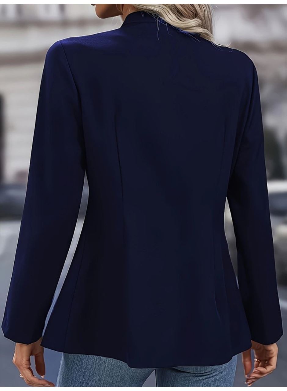 Kadın Uzun Kollu Hakim Yaka önden Düğmeli Kısa Atlas Ceket