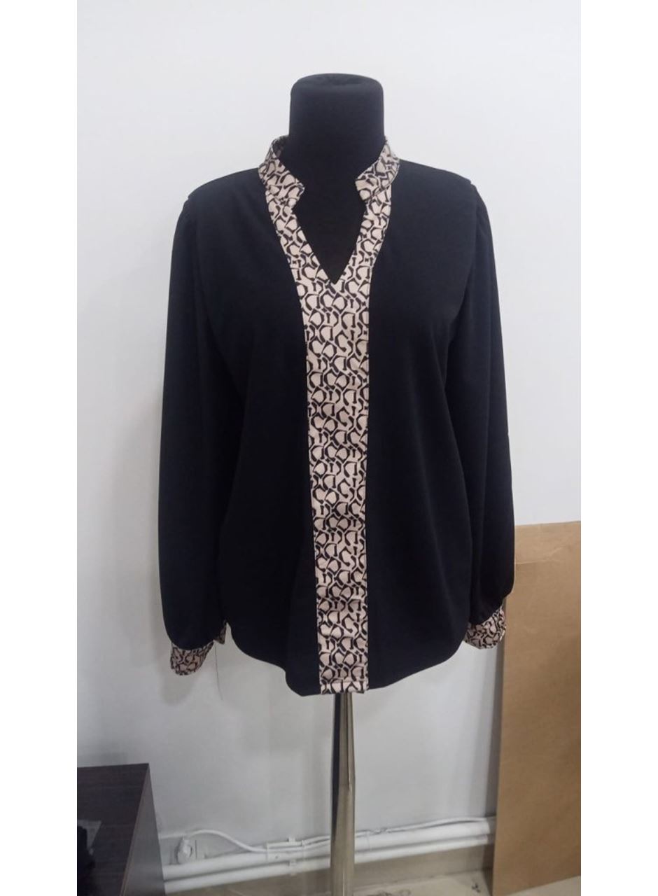 Kadın Uzun Kollu V Hakim Yakalı Desenli Ithal Krep Bluz