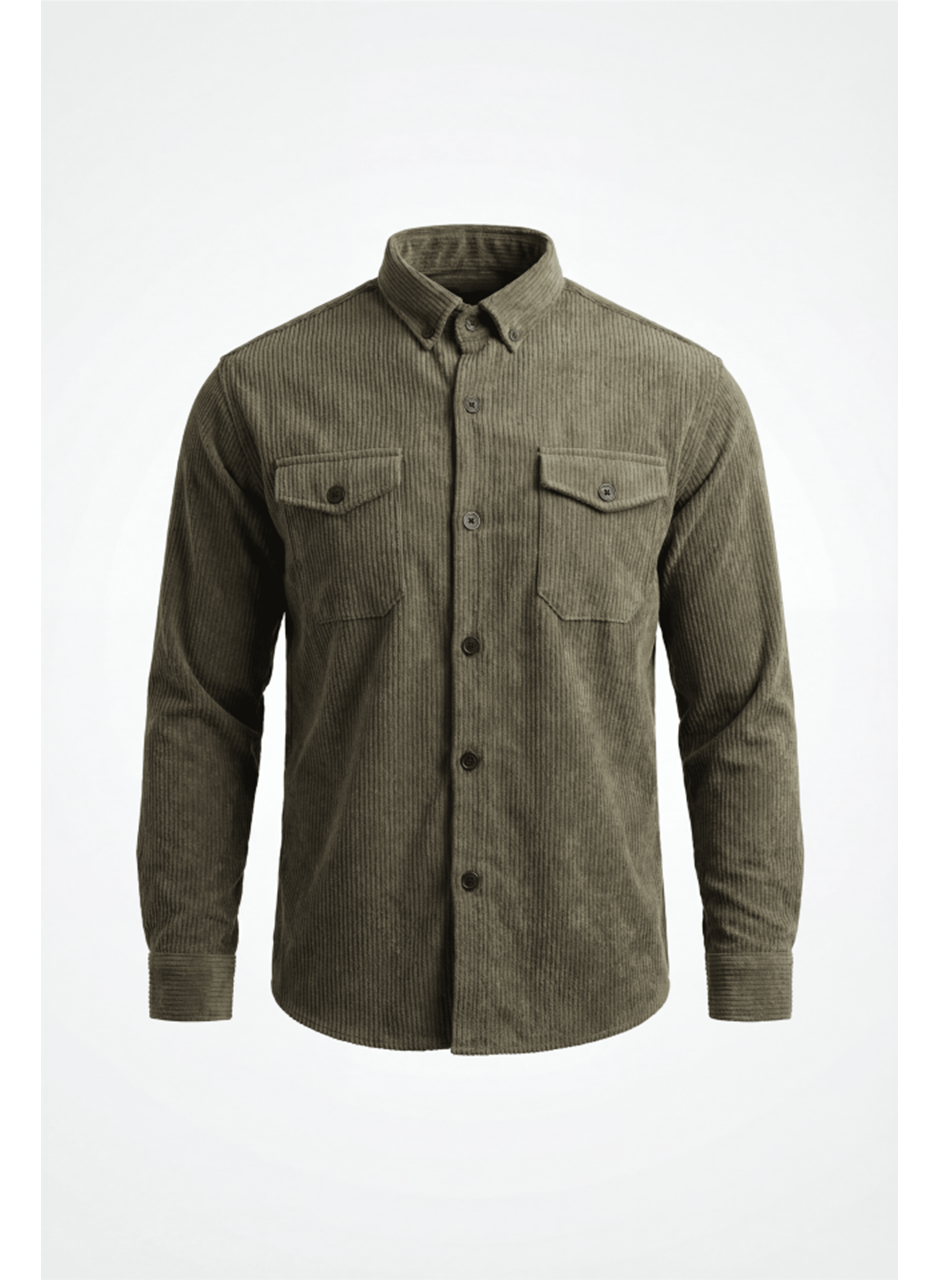 Erkek Uzun Kollu Cepli Kadife Gömlek