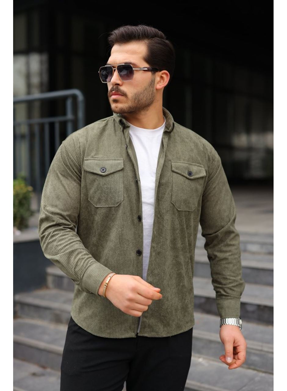 Erkek Uzun Kollu Cepli Kadife Gömlek