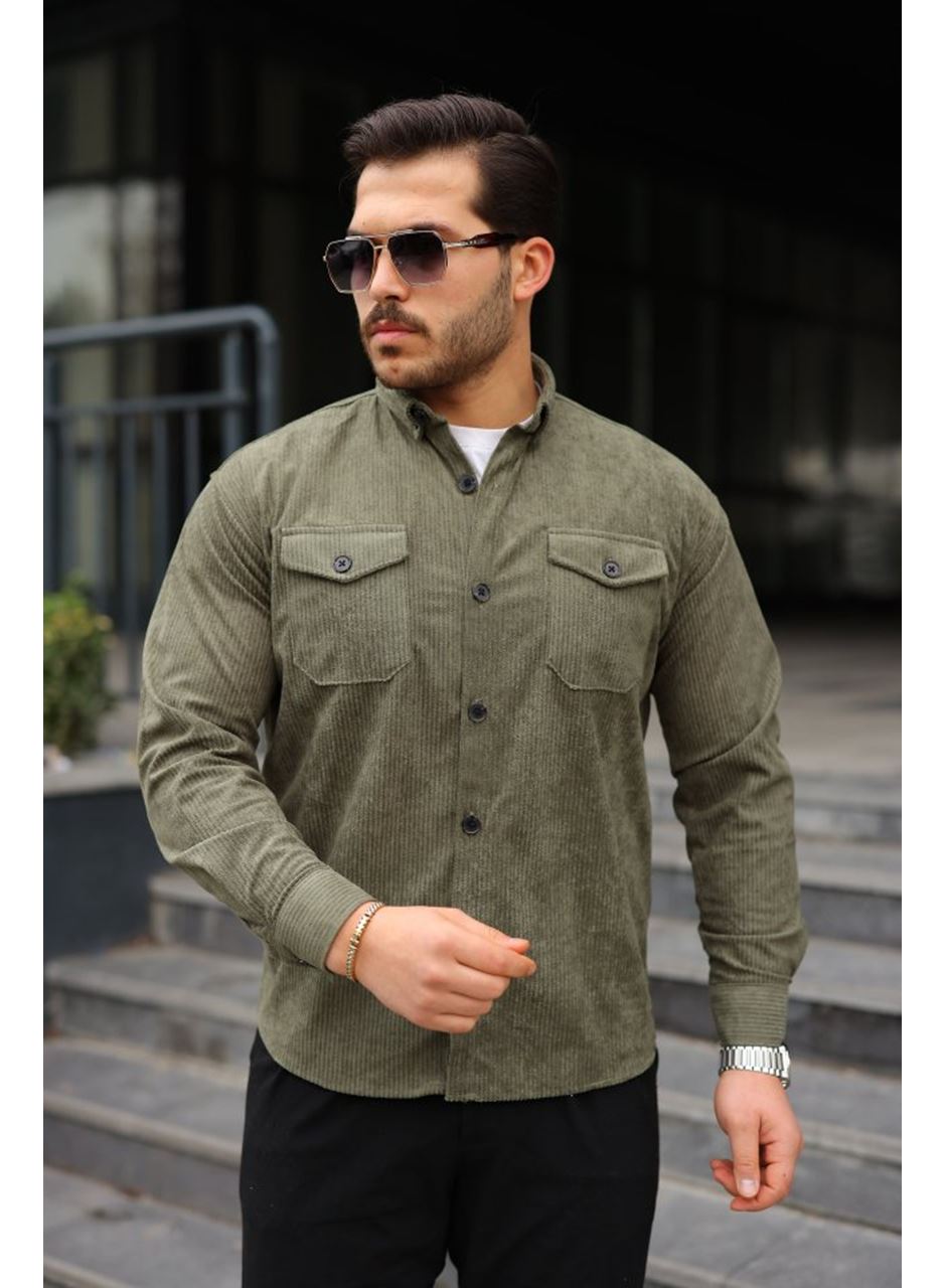Erkek Uzun Kollu Cepli Kadife Gömlek