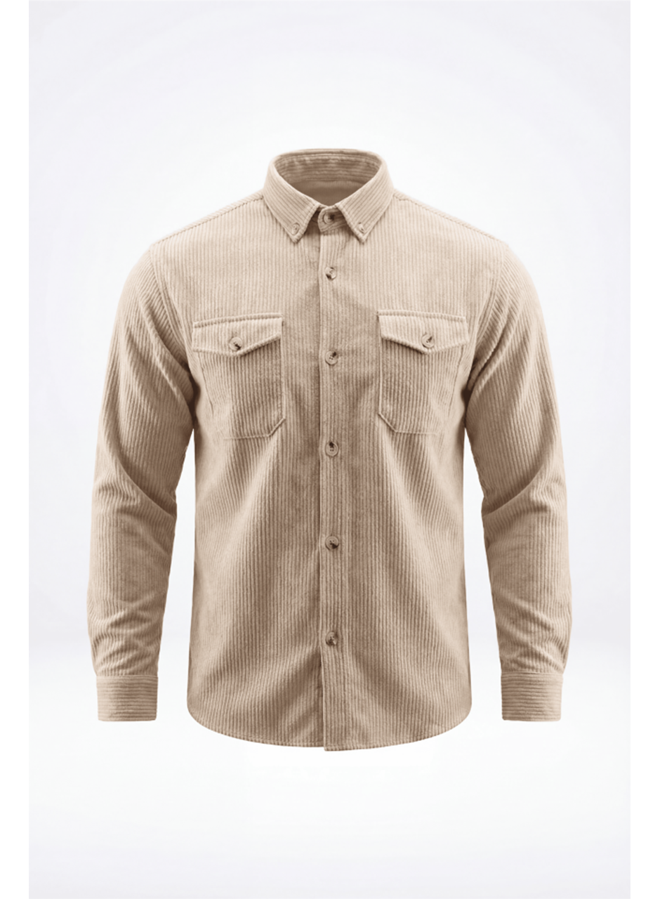 Erkek Uzun Kollu Cepli Kadife Gömlek
