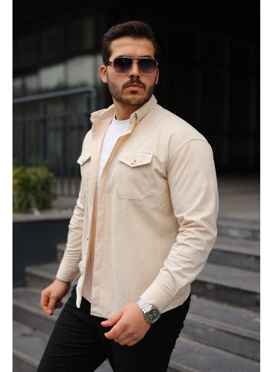 Erkek Uzun Kollu Cepli Kadife Gömlek