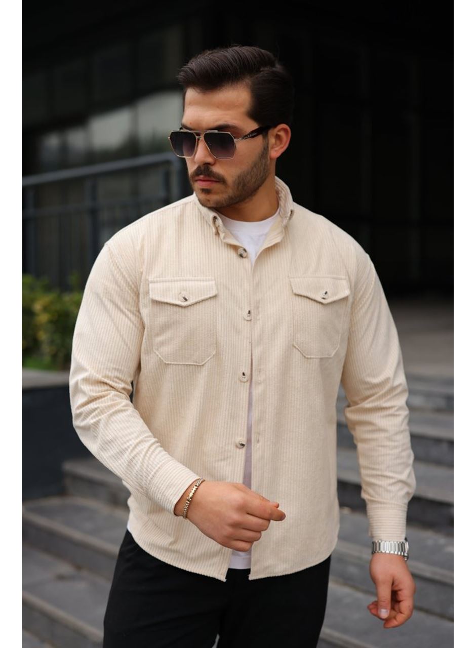 Erkek Uzun Kollu Cepli Kadife Gömlek