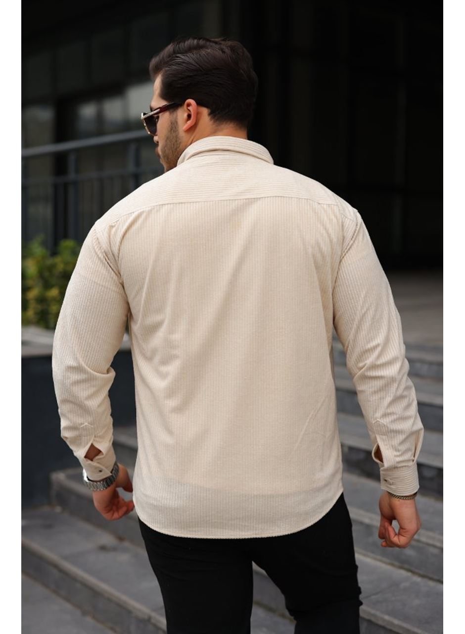 Erkek Uzun Kollu Cepli Kadife Gömlek