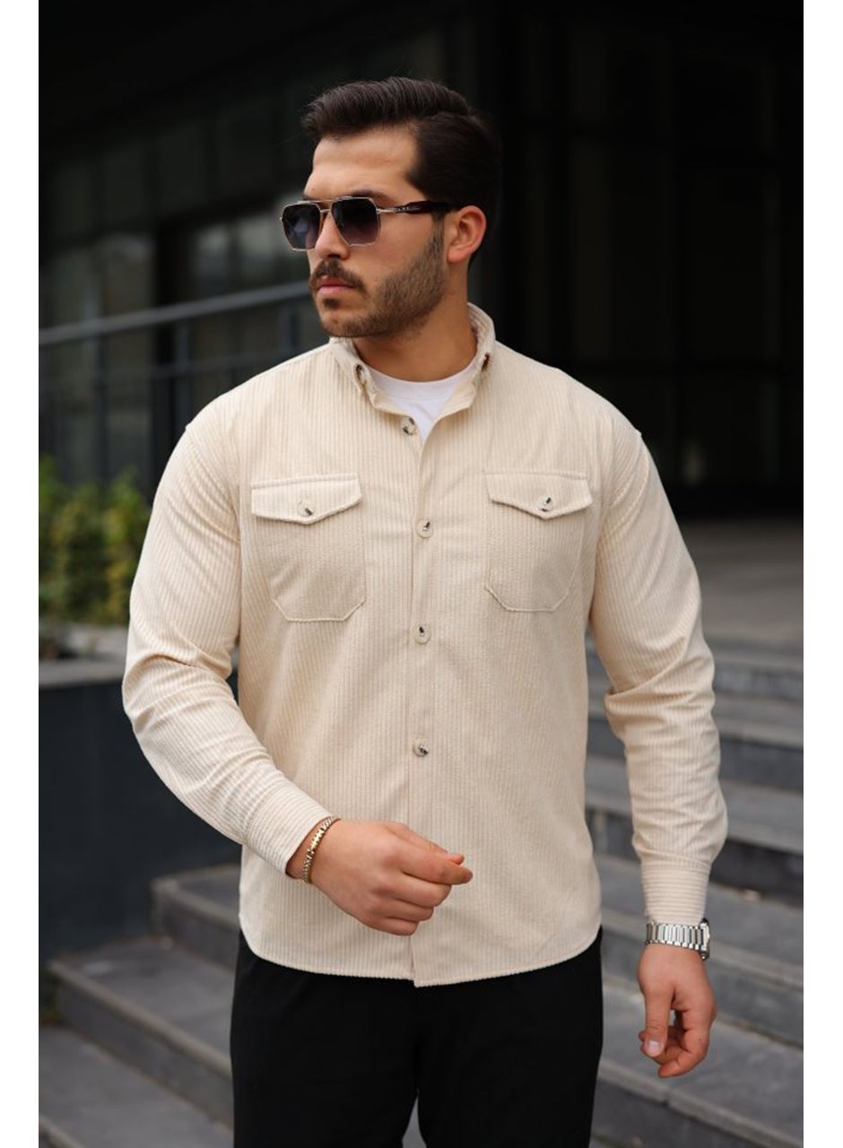 Erkek Uzun Kollu Cepli Kadife Gömlek