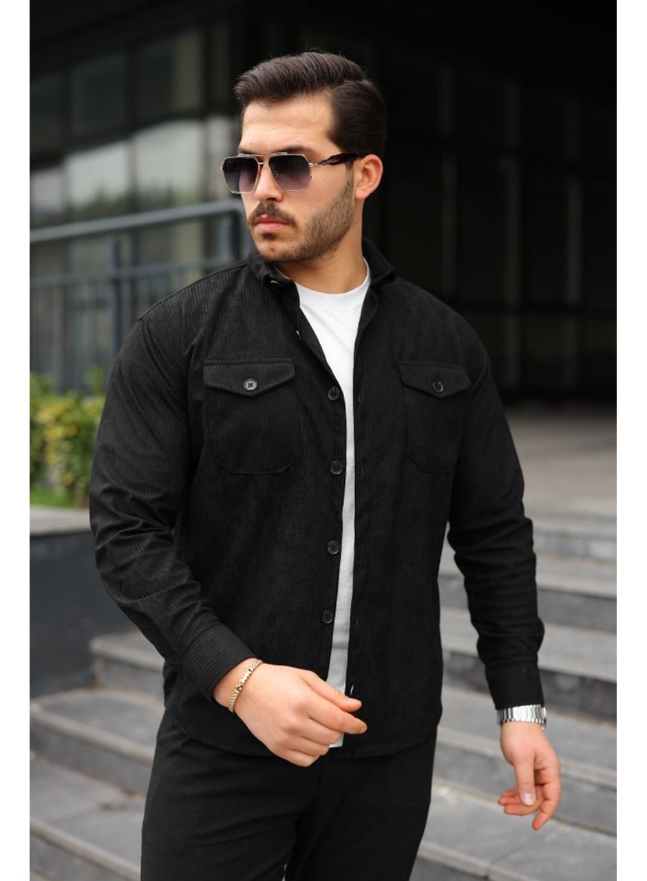 Erkek Uzun Kollu Cepli Kadife Gömlek