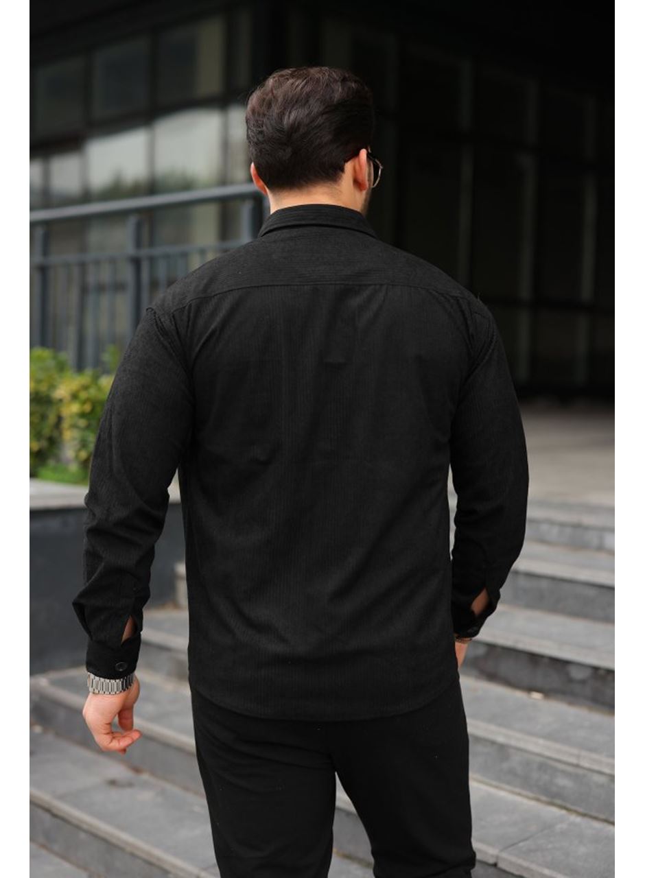 Erkek Uzun Kollu Cepli Kadife Gömlek