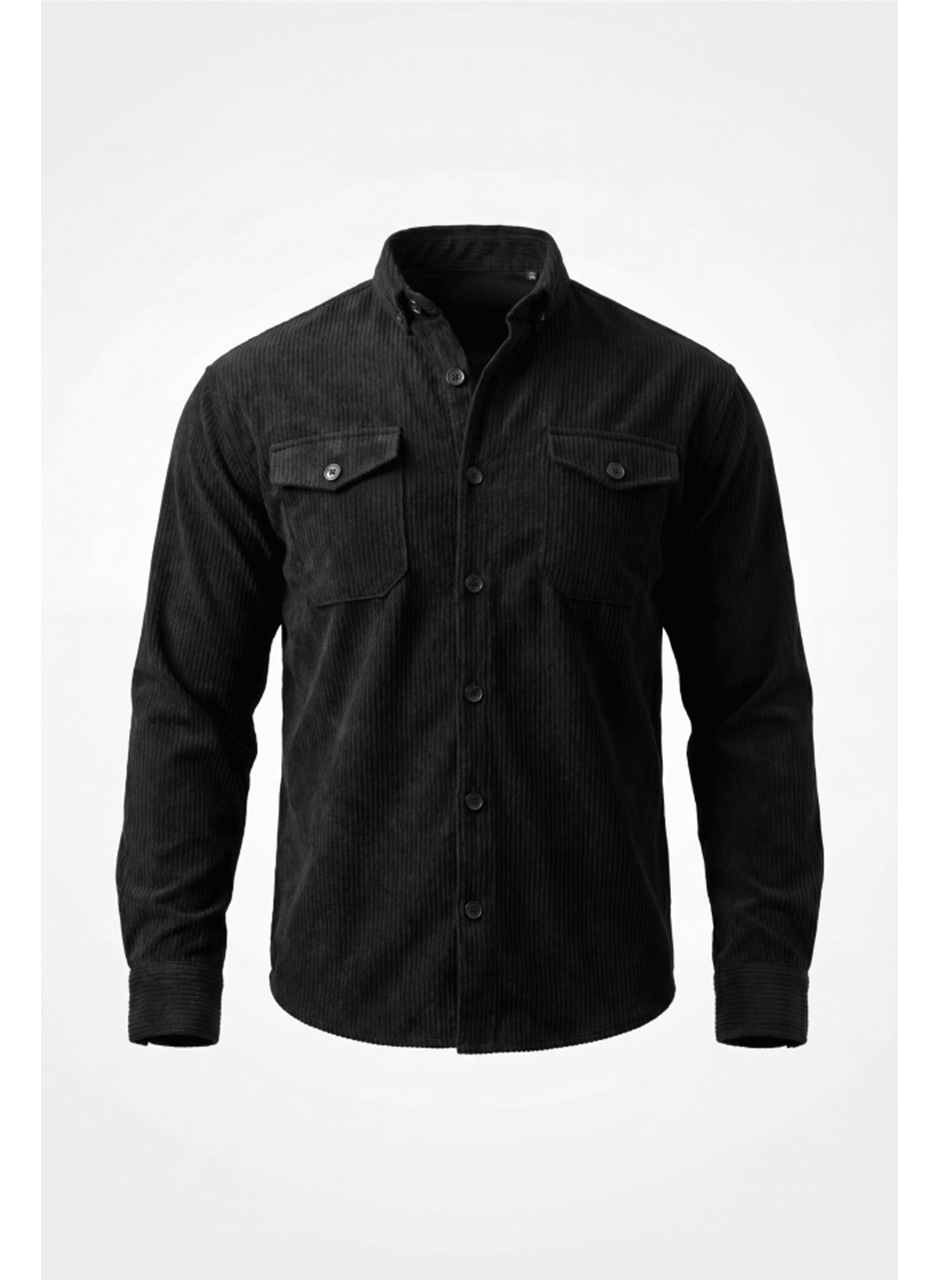 Erkek Uzun Kollu Cepli Kadife Gömlek