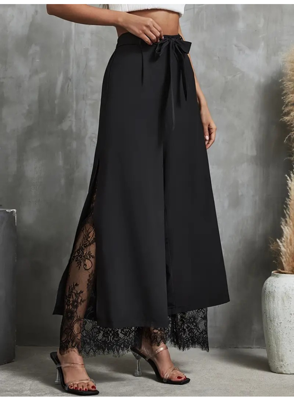 Kadın Yüksek Bel Belden Kuşaklı üst Dalgıç Alt Dantel Detaylı Dalgıç Pantolon Takım