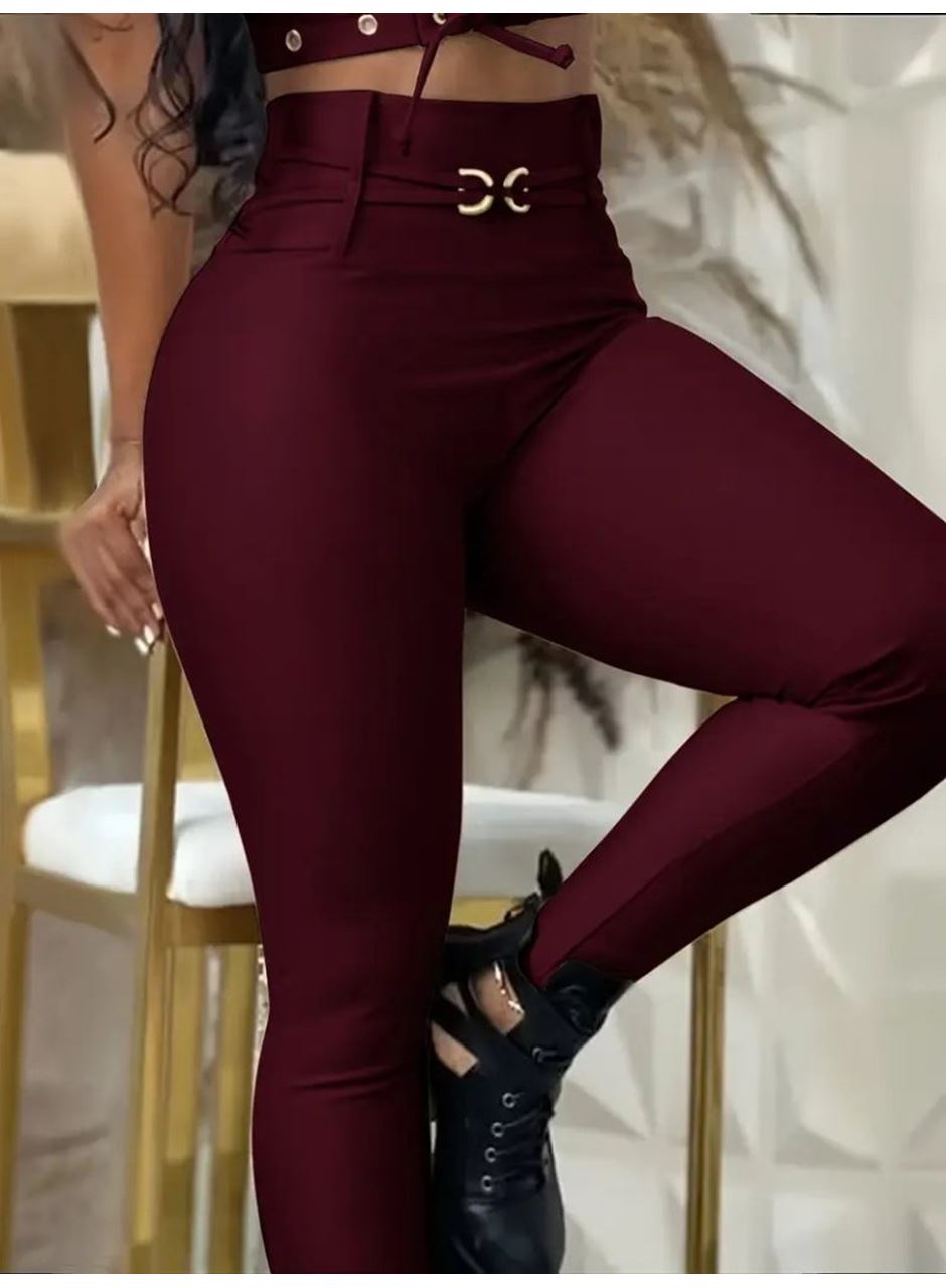 Kadın Yüksek Bel Belden Toka Detaylı Dalgıç Tayt