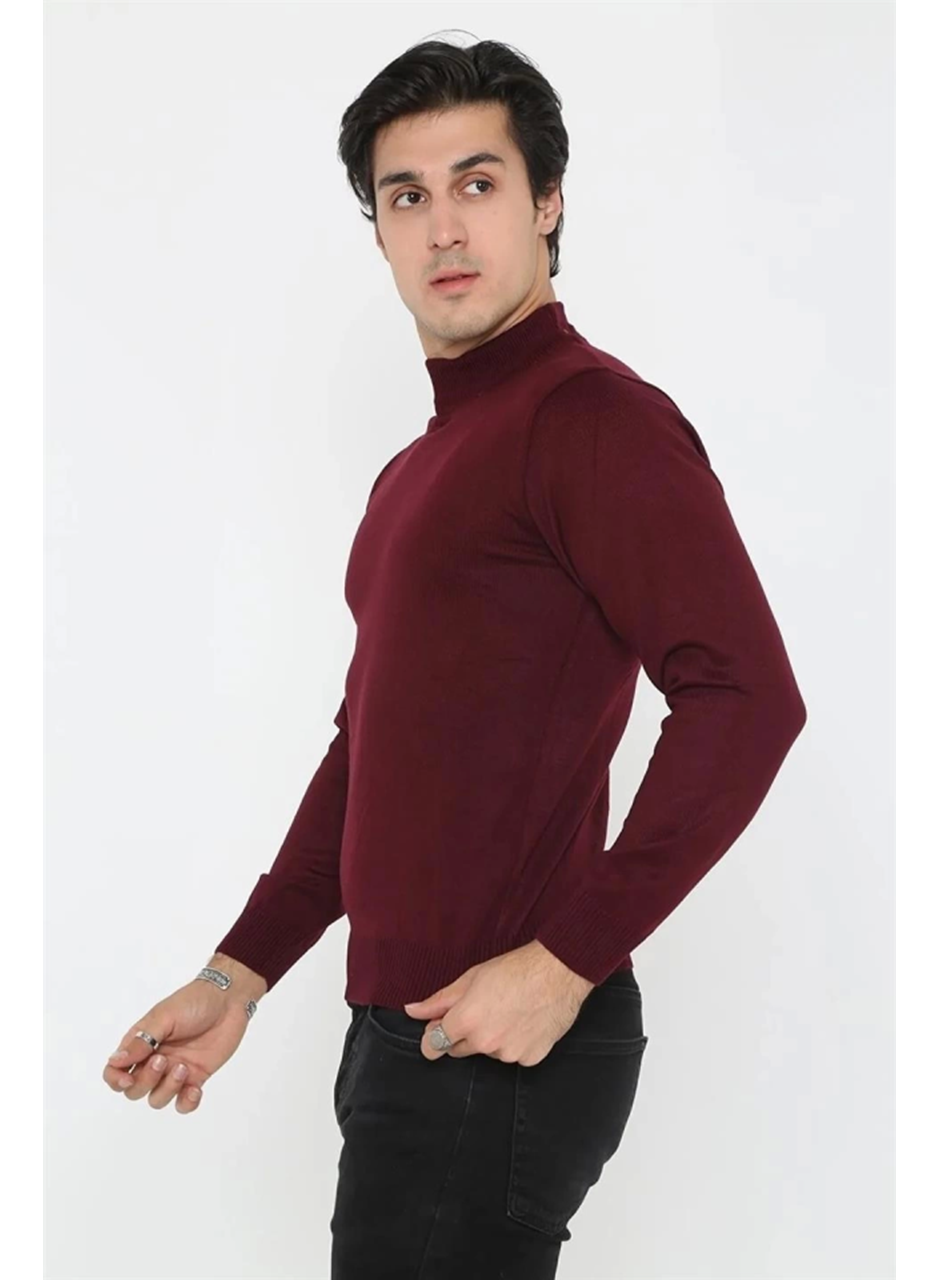 Erkek Yarım Balıkçı Yaka Triko Kazak - Bordo