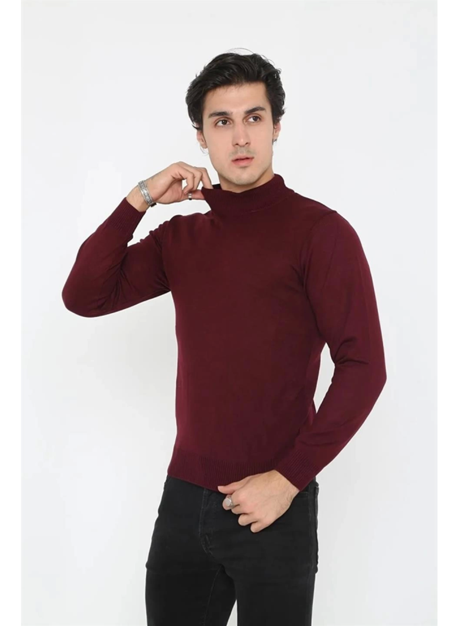 Erkek Yarım Balıkçı Yaka Triko Kazak - Bordo