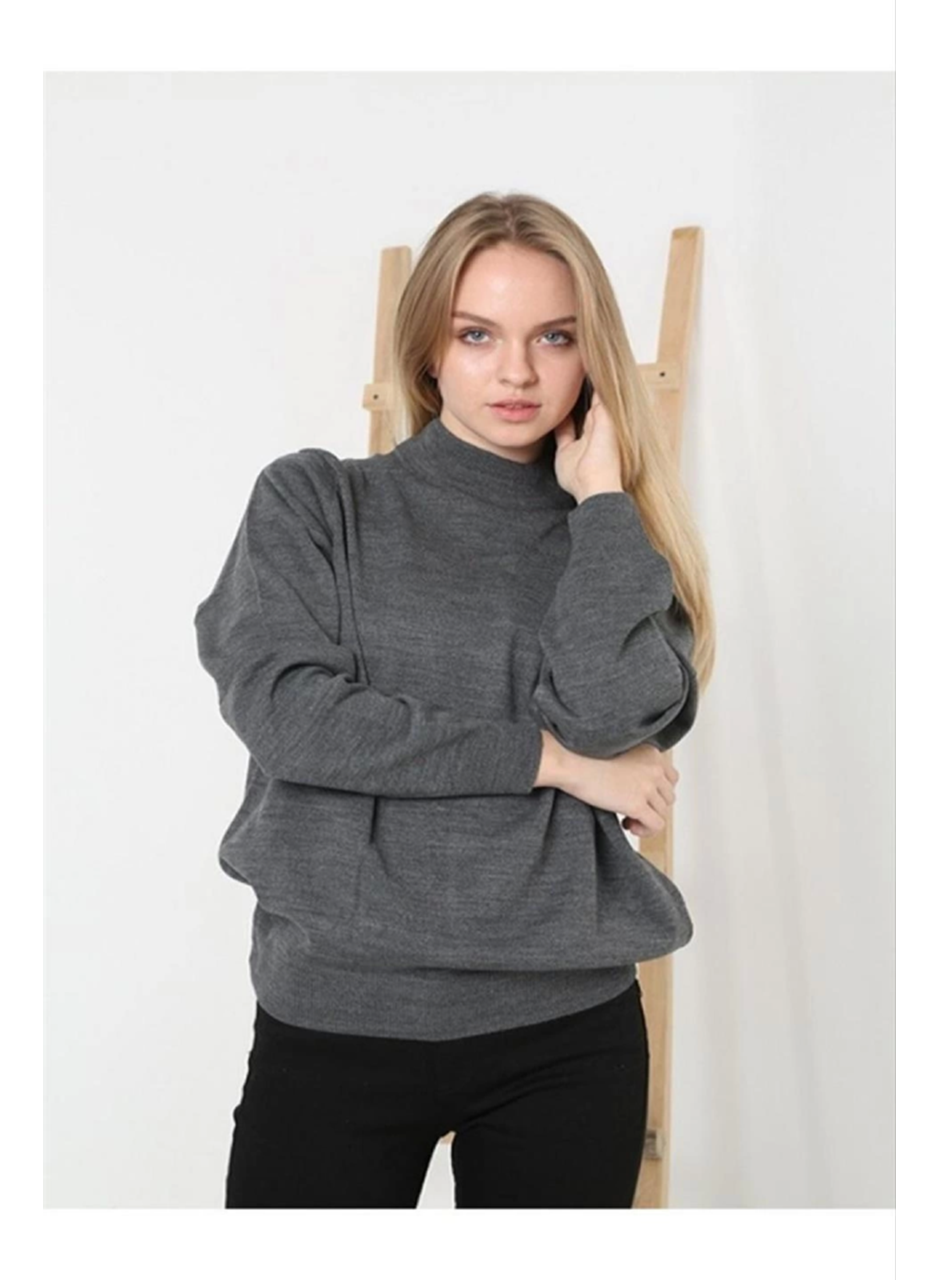 Yarım Balıkçı Yaka Triko Kazak - Füme