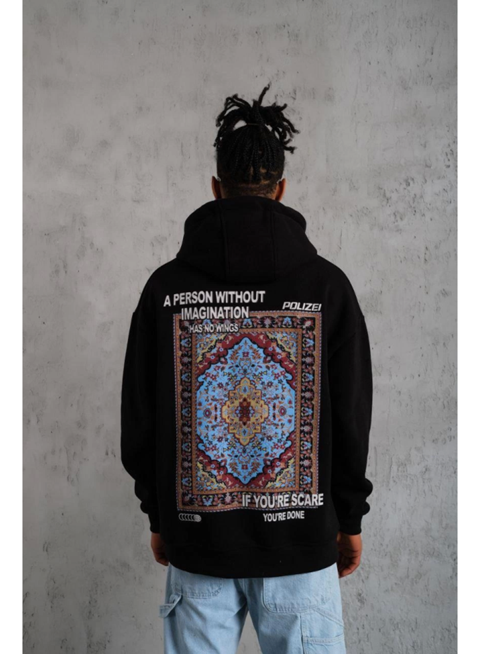 Erkek Kilim Desen Kapüşonlu - Siyah