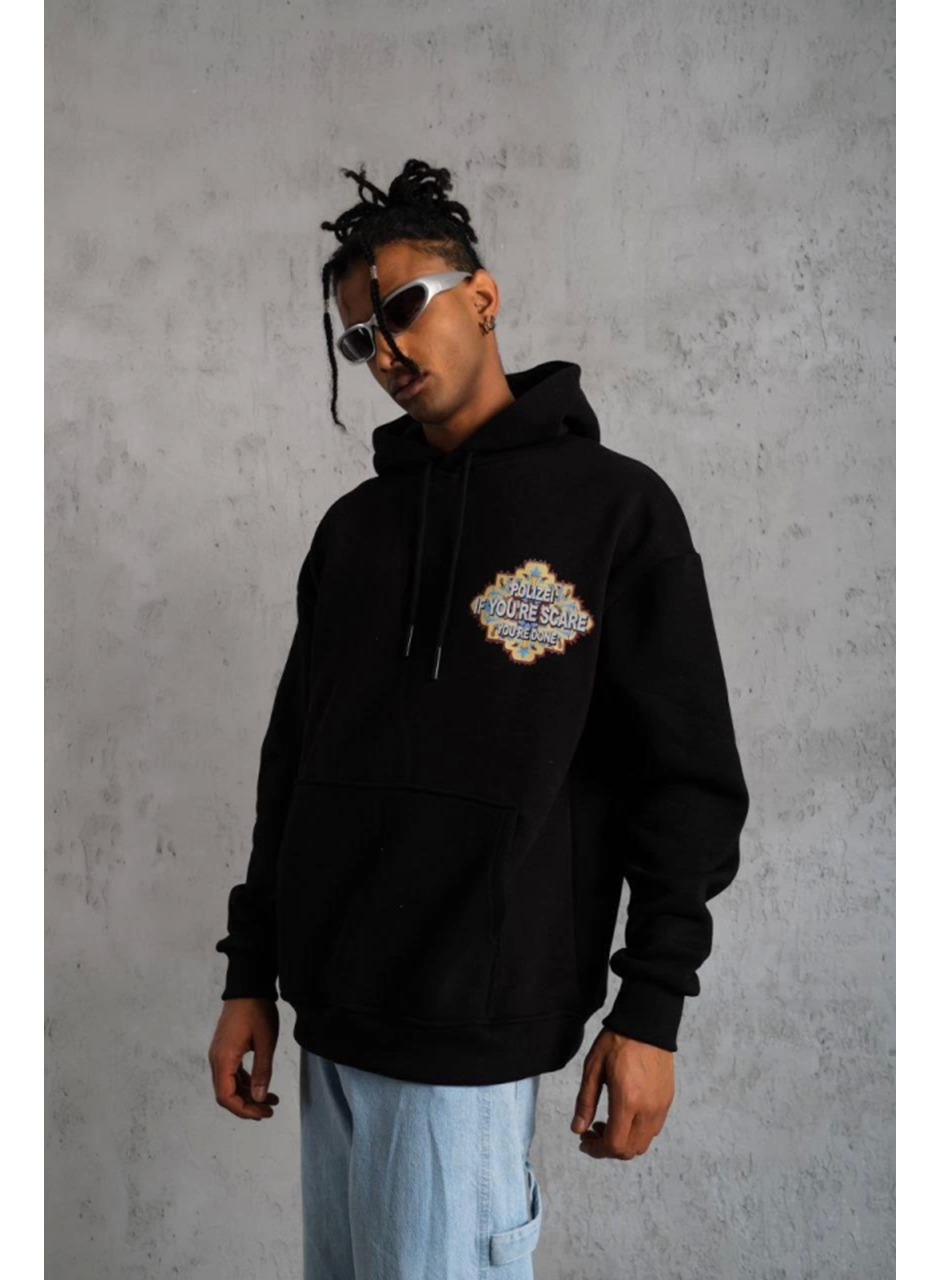 Erkek Kilim Desen Kapüşonlu - Siyah