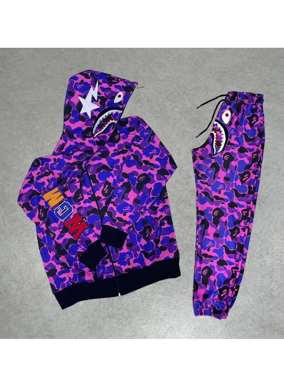 Unisex Pubg Bape X Shark Eşofman Takımı - Mor
