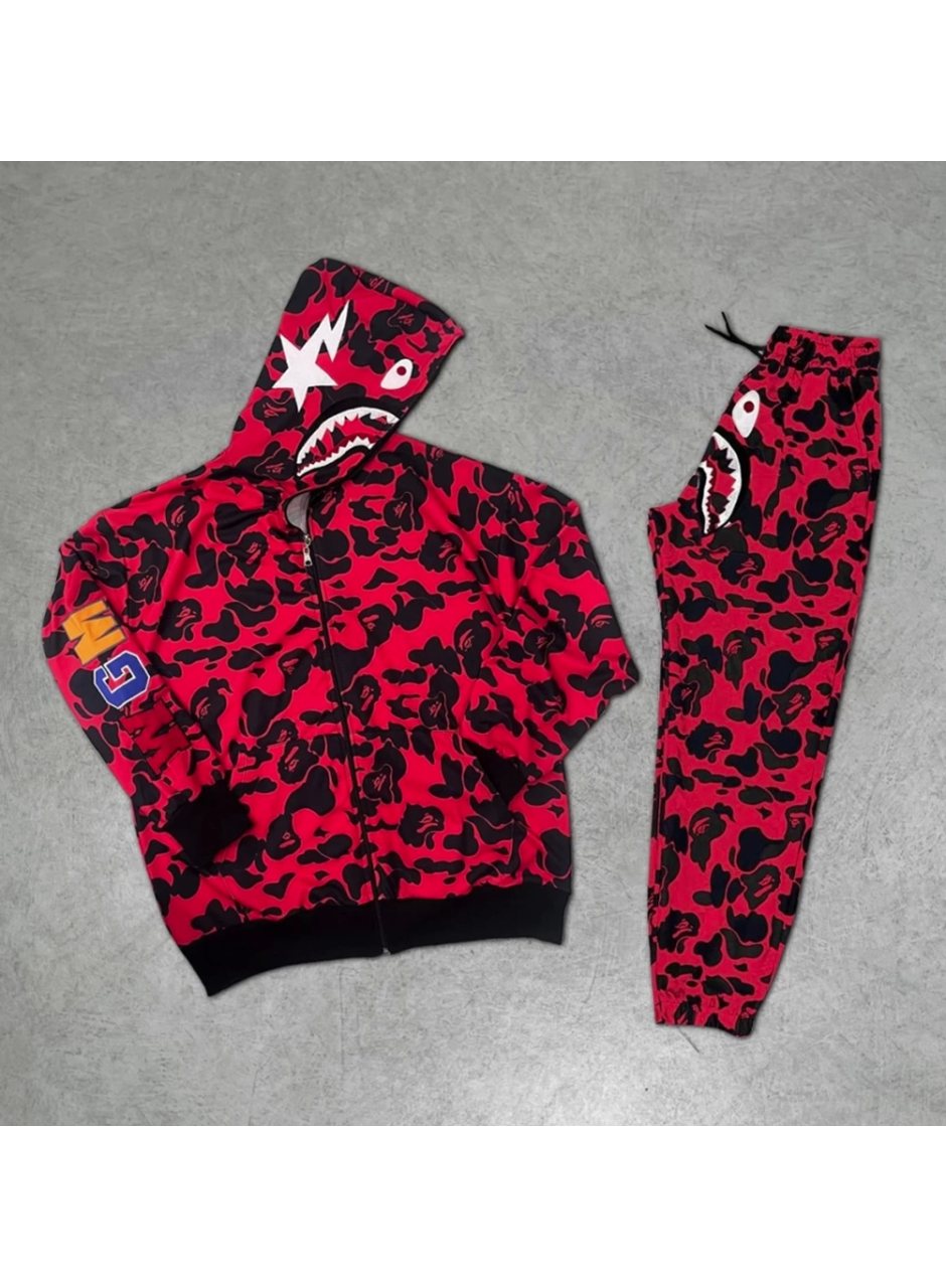 Unisex Pubg Bape X Shark Eşofman Takımı - Kırmızı