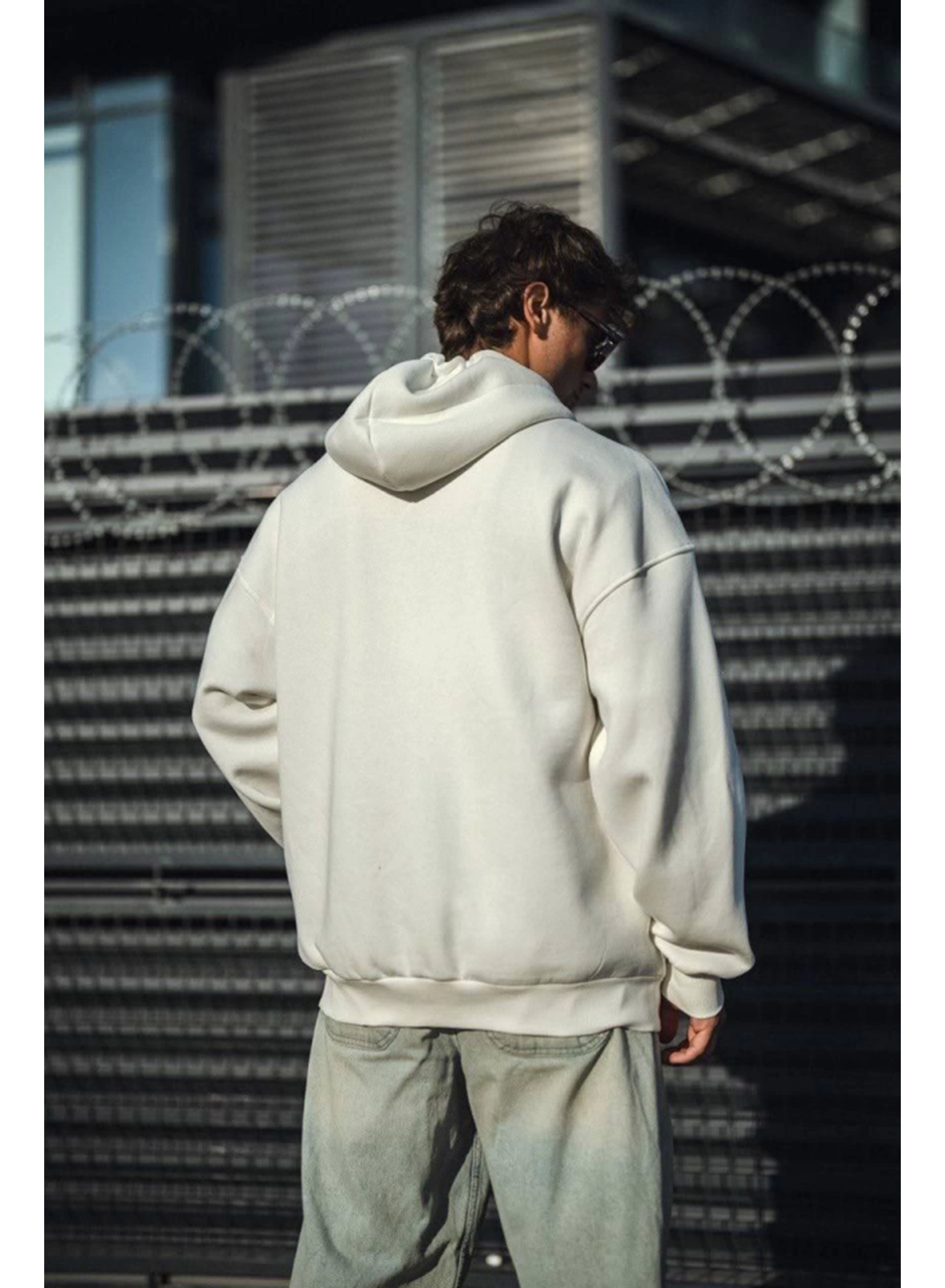 Oversize Tam Fermuarlı Uzun Kol Hırka - Beyaz