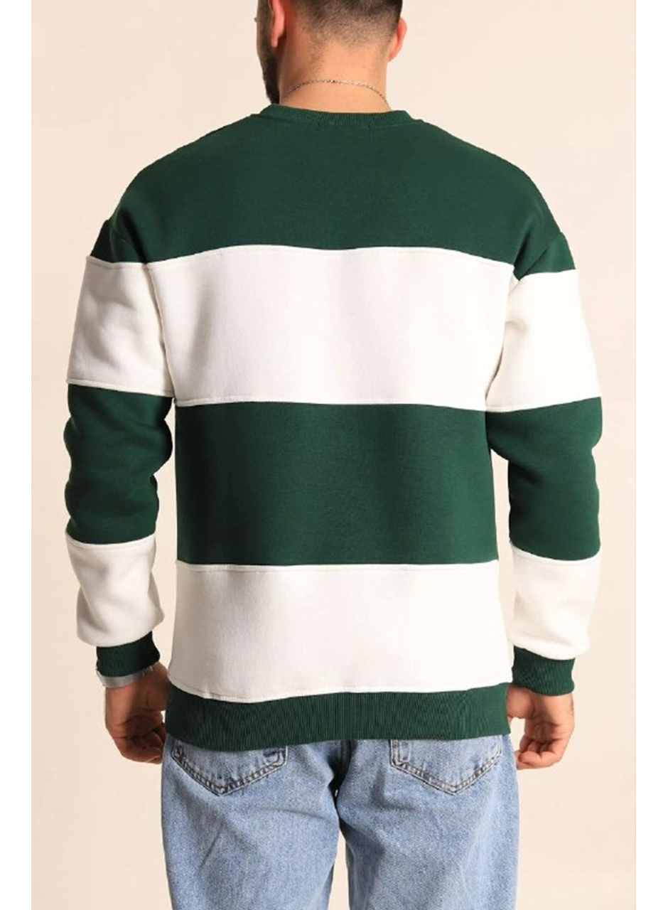 Parçalı Bisiklet Yaka Baskılı SweatShirt - Yeşil