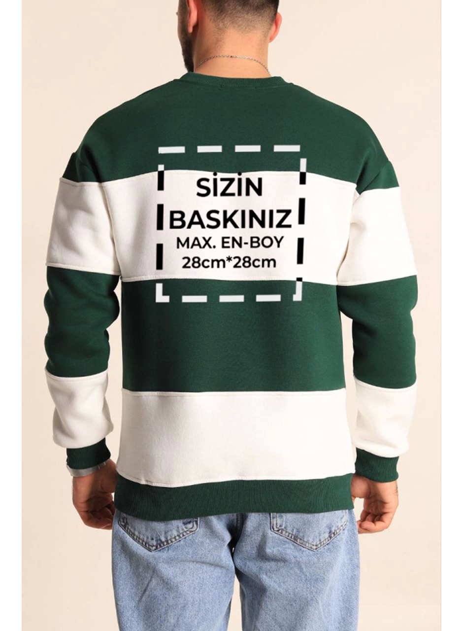 Bisiklet Yaka Parçalı Özel Üretim Sweatshirt- Yeşil