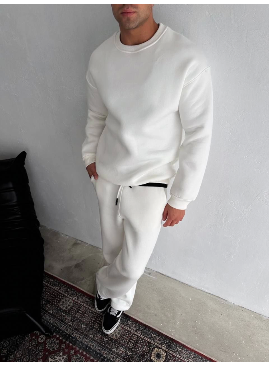Kışlık Bisiklet Yaka Basic Eşofman Takım - Beyaz