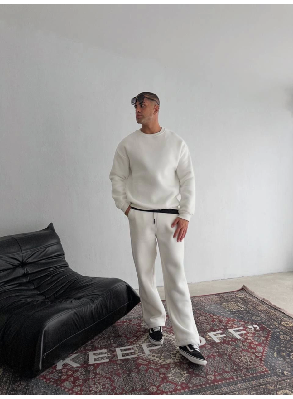 Kışlık Bisiklet Yaka Basic Eşofman Takım - Beyaz