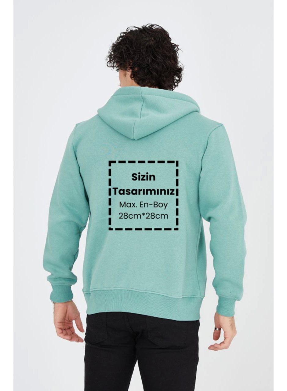 Unisex Tam Fermuarlı Kapşonlu Özel Tasarım SweatShirt - Mint Yeşili