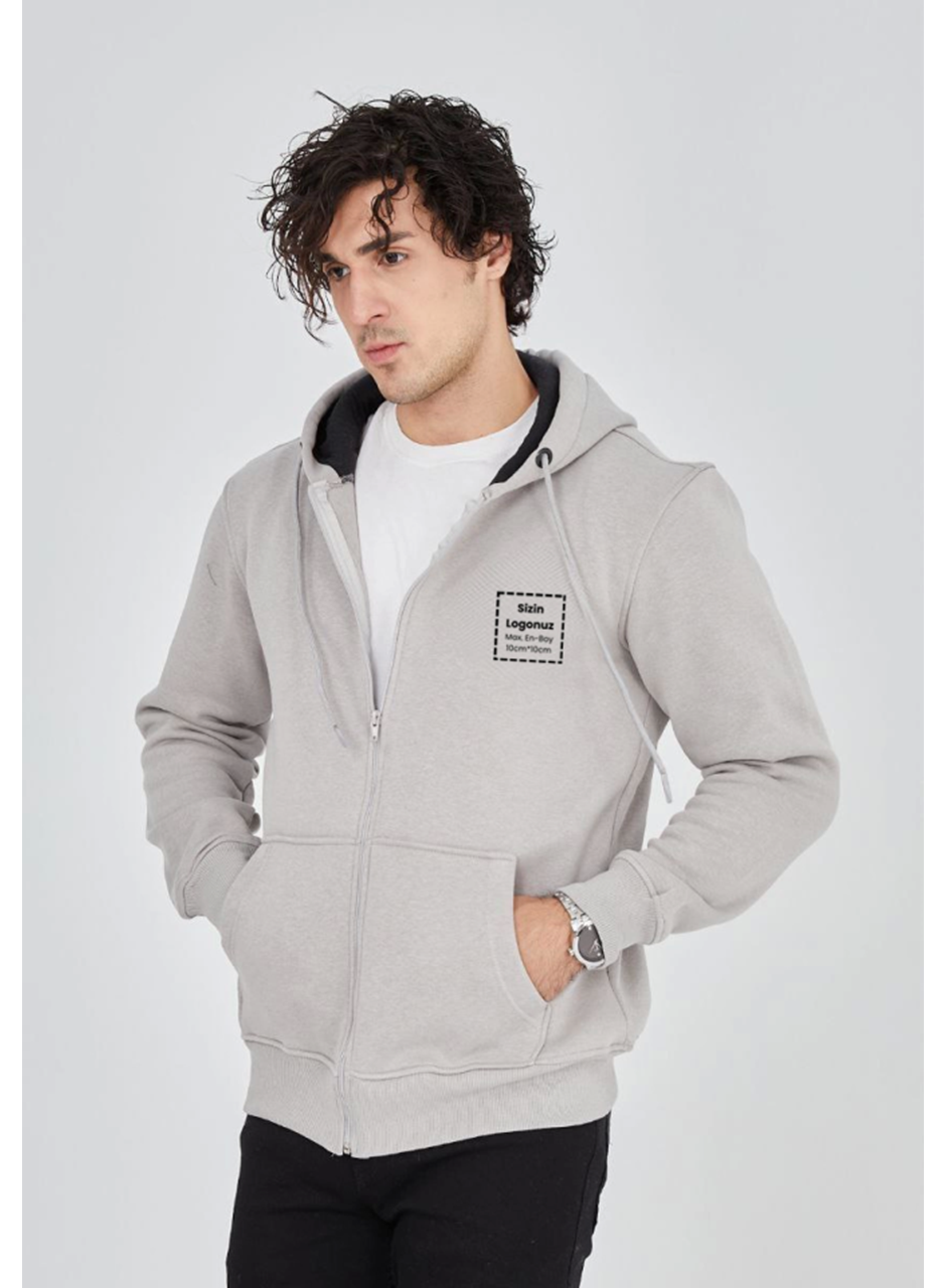 Unisex Tam Fermuarlı Kapşonlu Özel Tasarım SweatShirt - Boyama Gri