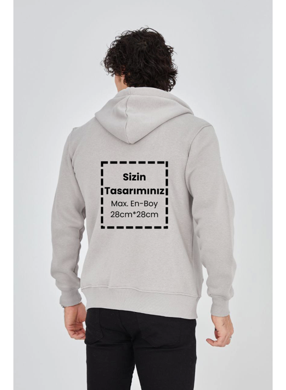 Unisex Tam Fermuarlı Kapşonlu Özel Tasarım SweatShirt - Boyama Gri